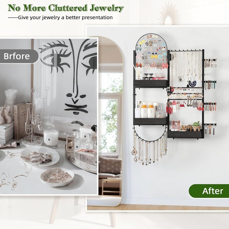 Keebofly Wall Mount Hanging Jewelry Organizer - Large Display Holder for Earrings, Rings, Necklaces, Bracelets, Watches and Perfume - Black - Image 5